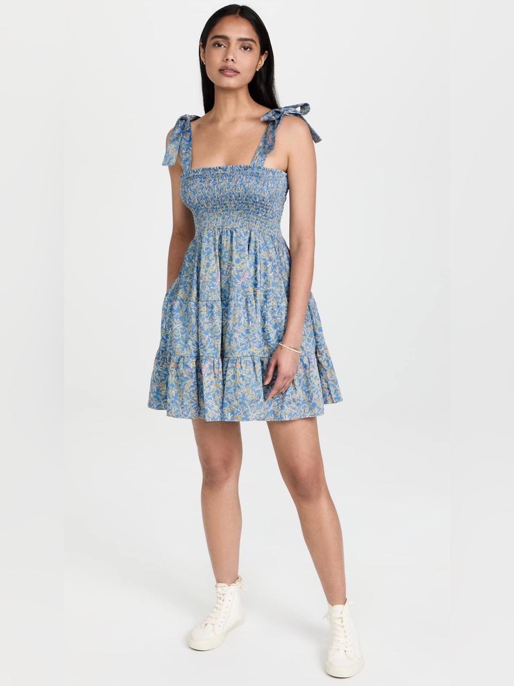 XIRENA Lori Smocked Mini Dress in Blue Flora